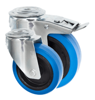 Bolt Hole Castors Blue Rubber Wheel 4000 Series