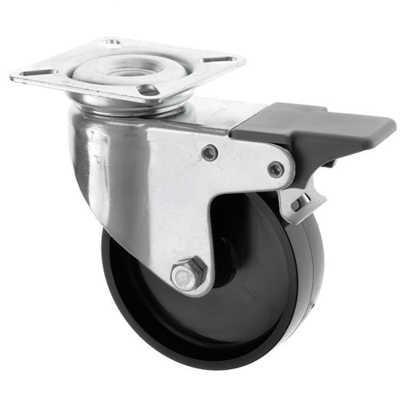 75mm Swivel Plastic Castor with Brake Black Wheel