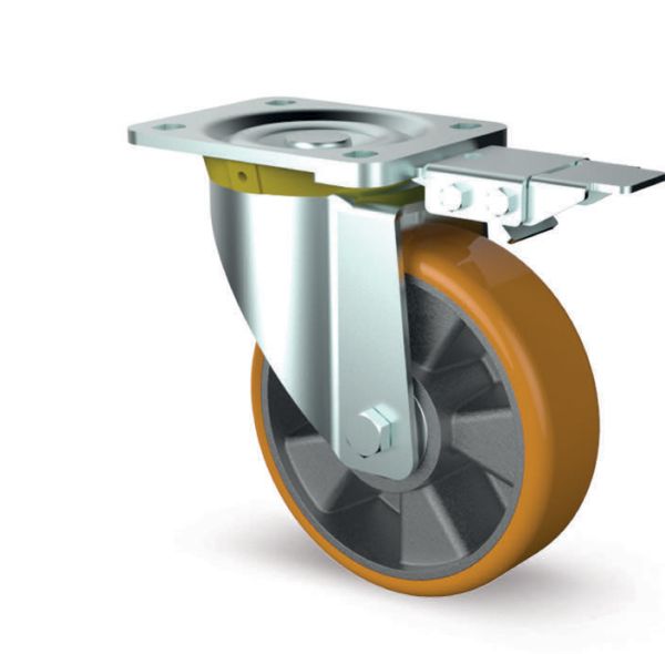 160mm Heavy Duty Directional Lock Castors - Polyurethane Castor Wheel