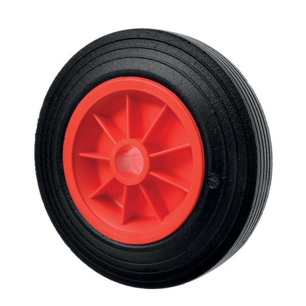 180mm Solid Rubber Trolley Wheel Red Plastic Centre 1/2