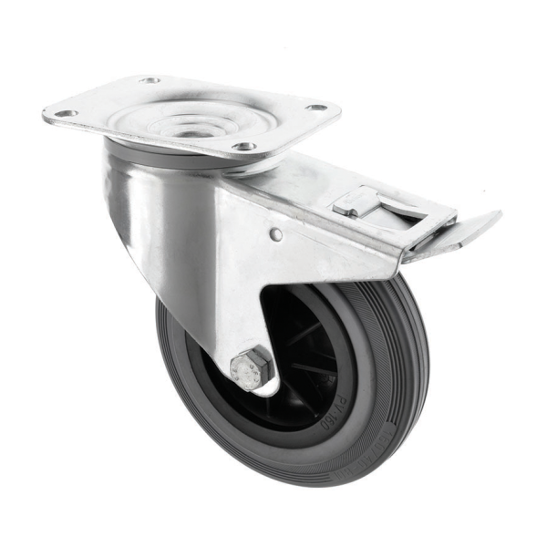 160mm Swivel Braked Castor Grey Rubber Wheel 