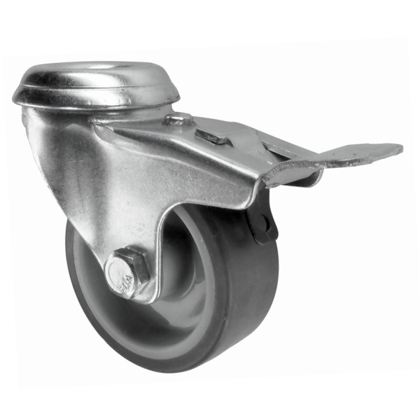 50mm Bolt Hole Swivel Castors with Brake Grey Rubber Wheel
