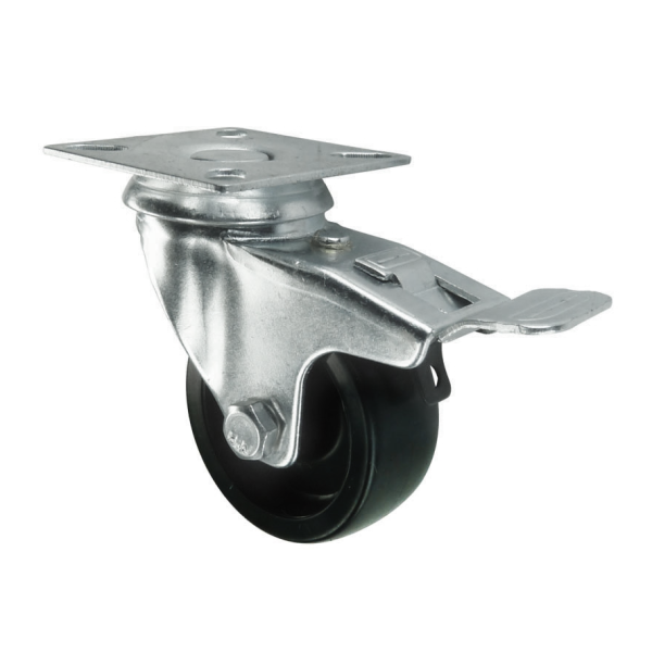 50mm Light Duty Swivel Castor with Brake Black Plastic Wheel