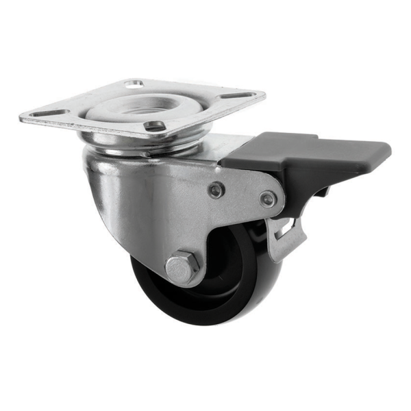 50mm Swivel Plastic Castor with Brake Black Wheel