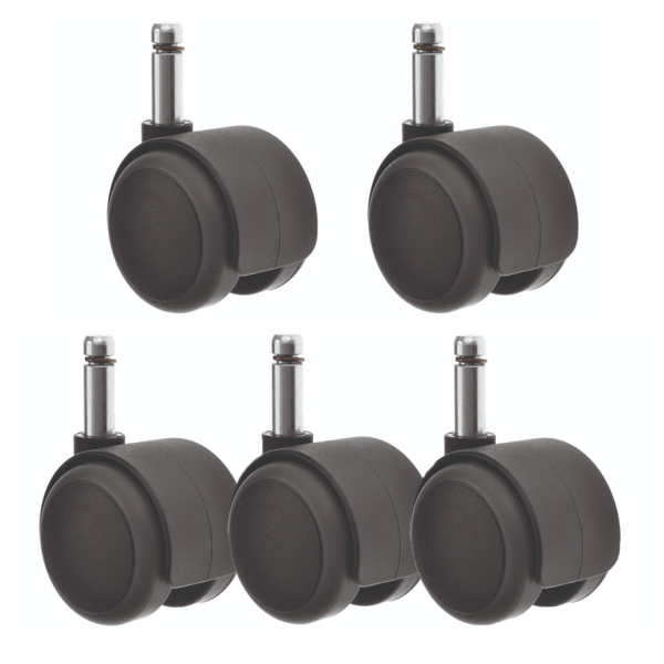 50mm Twin Rubber Wheel Office Chair Castor M11 Circlip Set of 5