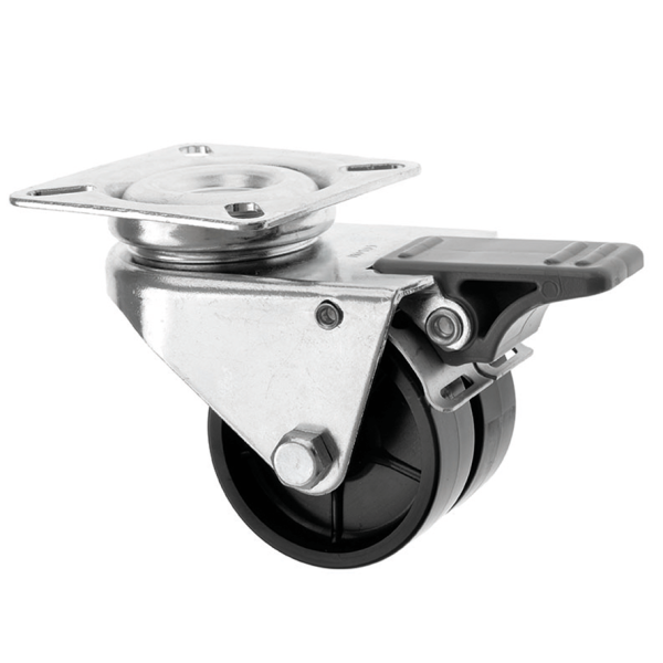50mm Twin Wheel Black Plastic Castor with Brake