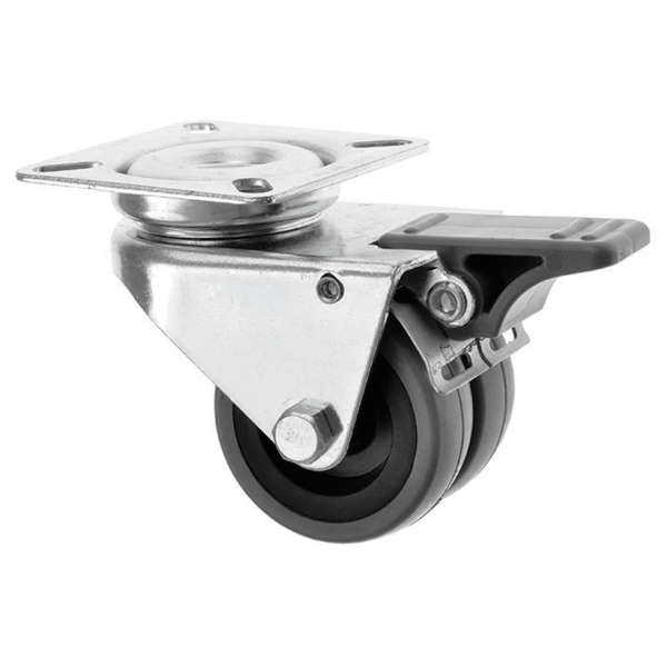 50mm Twin Wheel Grey Rubber Castor with Brake