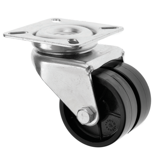 50mm Twin Wheeled Castor with Black Plastic Wheel