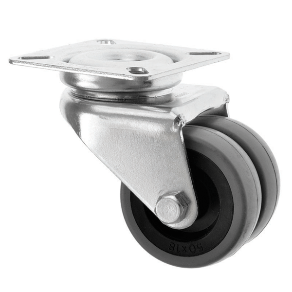 75mm Twin Wheeled Castor with Grey Rubber Wheel