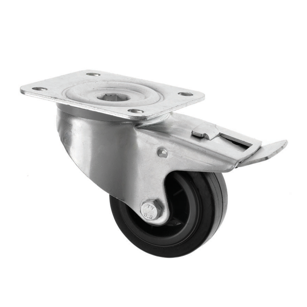 80mm Swivel Braked Castor Black Rubber Wheel