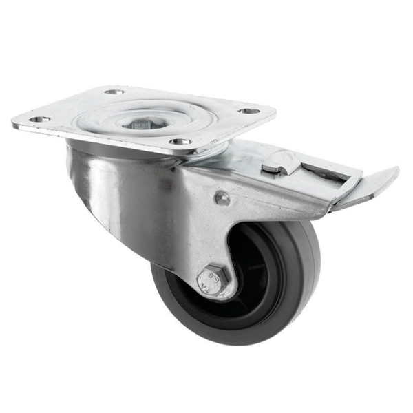 80mm Swivel Braked Castor Grey Rubber Wheel