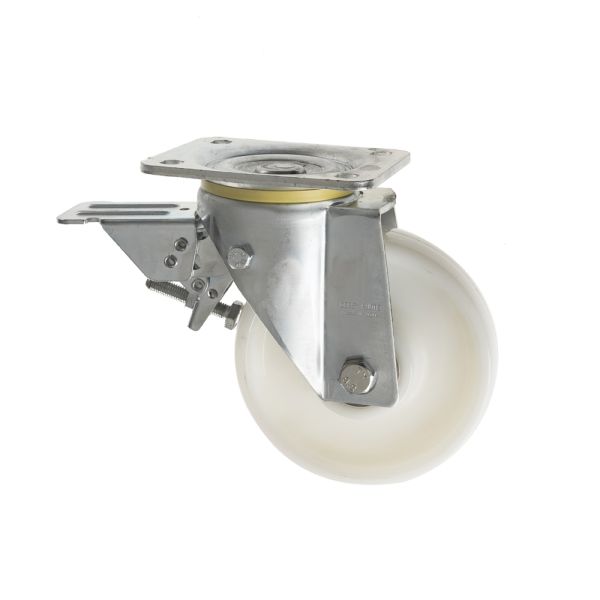 125mm Heavy Duty Leading Brake Castors White Nylon Wheel
