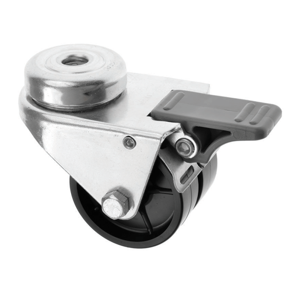 75mm Twin Wheeled Castor with Brake and Black Plastic Wheel