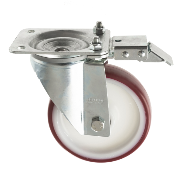 200mm Directional Lock Polyurethane Castor Red Wheel