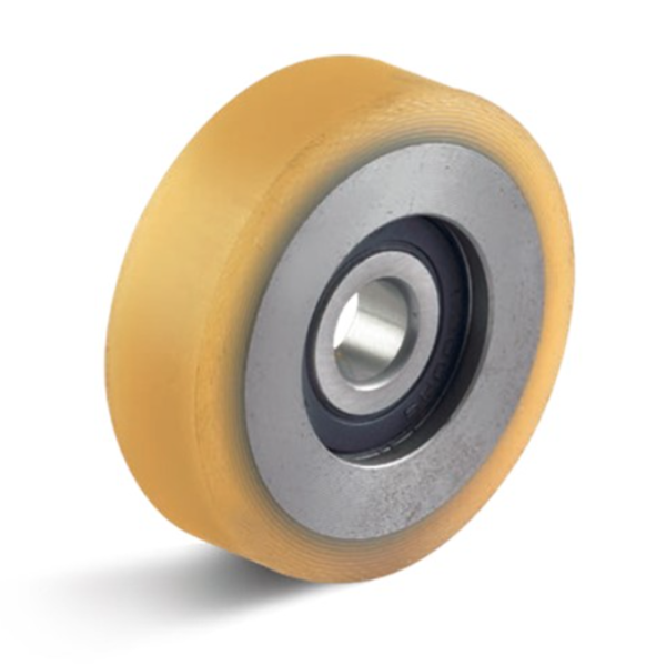 Yellow Polyurethane Guide Roller 100mm Diameter 25mm Ball Bearing