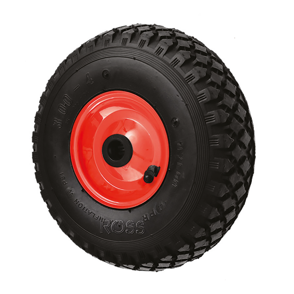 Pneumatic Rubber Wheels with Red Metal Centre 260mm