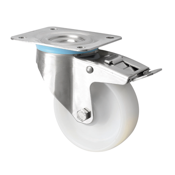 80mm Stainless Steel Braked Castor with Nylon Wheel