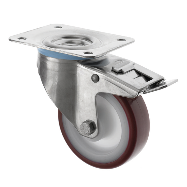 160mm Swivel Stainless Steel Braked Castor Polyurethane Wheel 