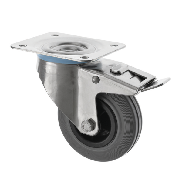 200mm Swivel Stainless Steel Braked Castor Rubber Wheel