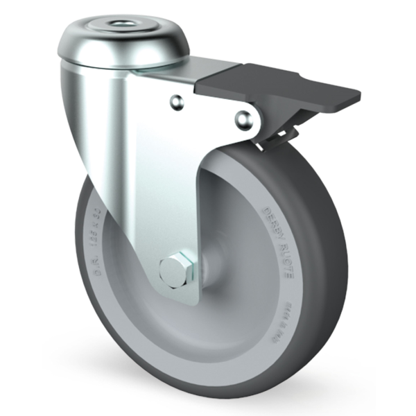 100mm Institutional Swivel Braked Zinc Plated Castor Grey Thermoplastic wheel