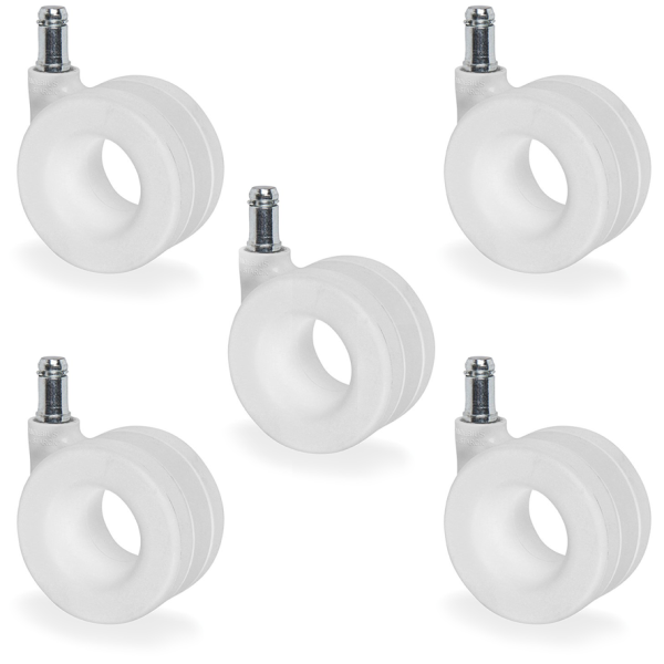 65mm Moebius White Office Chair Castor with M10 Circlip Set of 5