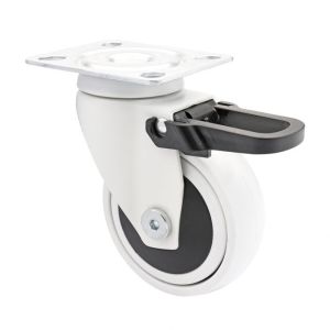 Furniture White Castor 75mm Soft Wheel Swivel Braked 3C-Series