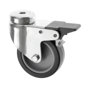 100mm M10 Bolt Hole Braked Castors Grey Rubber Wheel 