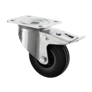 100mm Swivel Braked Castor Black Rubber Wheel