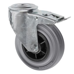 125mm Swivel Bolt Hole Braked Castor Grey Rubber Wheel