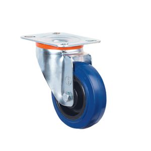 100mm Pressed Steel Swivel Castor with Blue Rubber Wheel