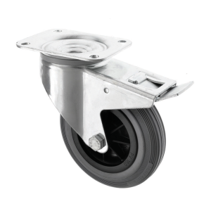 160mm Swivel Braked Castor Grey Rubber Wheel 