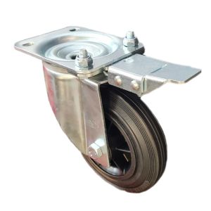 200mm Black Rubber Industrial Castors with Directional Lock