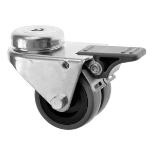 50mm Bolt Hole Castor with Brake Twin Grey Rubber Wheel