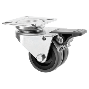 50mm Twin Wheel Grey Rubber Castor with Brake 