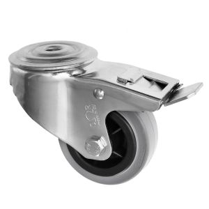 200mm Swivel Braked Bolt Hole Castor Grey Rubber Wheel