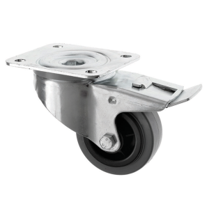 80mm Swivel Braked Castor Grey Rubber Wheel