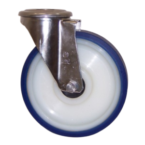 125mm Soft Blue Polyurethane Swivel Bolt Hole Castor 150kg Load Capacity INOX20 