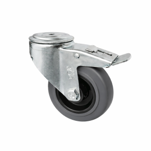 80mm Swivel Bolt Hole Braked Castor Grey Rubber Wheel