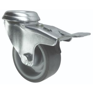 50mm Bolt Hole Braked Castors Grey Rubber Wheel