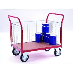 Heavy Duty Platform Trolley 3 Mesh Sides 1200 x 800mm Timber Deck