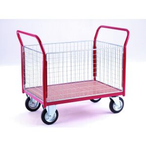 Heavy Duty Platform Trolley 4 Mesh Sides 1000 x 700mm Timber Deck