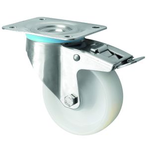 125mm Stainless Steel Braked Castor with Nylon Wheel