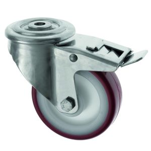125mm Swivel Bolt Hole Stainless Steel Braked Castor Polyurethane Wheel