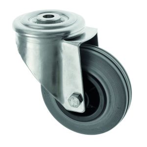 80mm Medium Duty Swivel Bolt Hole Stainless Steel Castor Grey Rubber Wheel