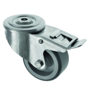 80mm Swivel Bolt Hole Stainless Steel Braked Castor Polyurethane Wheel