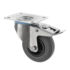 100mm Swivel Stainless Steel Braked Castor Rubber Wheel