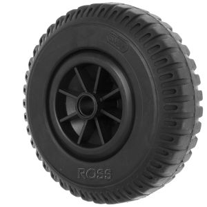 220mm Medium/Heavy Duty Black Rubber Wheels on a black Plastic Centre
