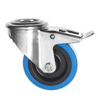 Stainless Steel Braked Castors Blue Rubber Wheel