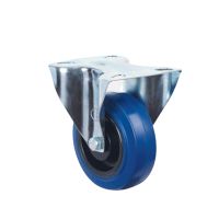 Pressed Steel Fixed Castors with Blue Polyamide Rubber Wheel
