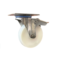  100mm Light Duty Stainless Steel Swivel Braked Bolt Hole Nylon Castor Wheel